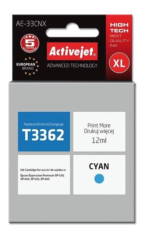 Activejet AE-33CNX tint Epsoni printerile, Epson 33XL T3362 asendus; Ülim; 12 ml; tsüaan цена и информация | Tindiprinteri kassetid | kaup24.ee