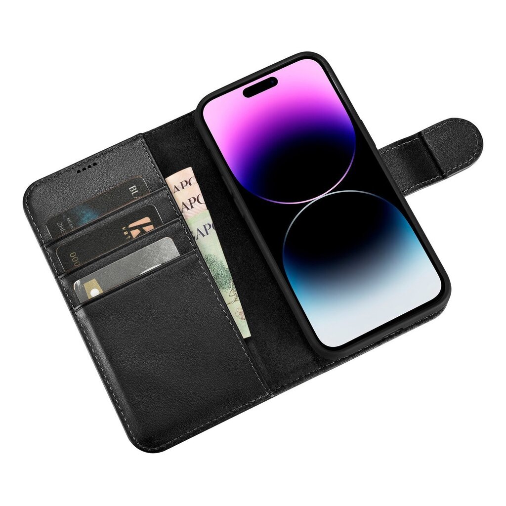 iCarer 2in1 iPhone 14 Pro Leather Flip Anti-RFID black (WMI14220726-BK) hind ja info | Telefoni kaaned, ümbrised | kaup24.ee