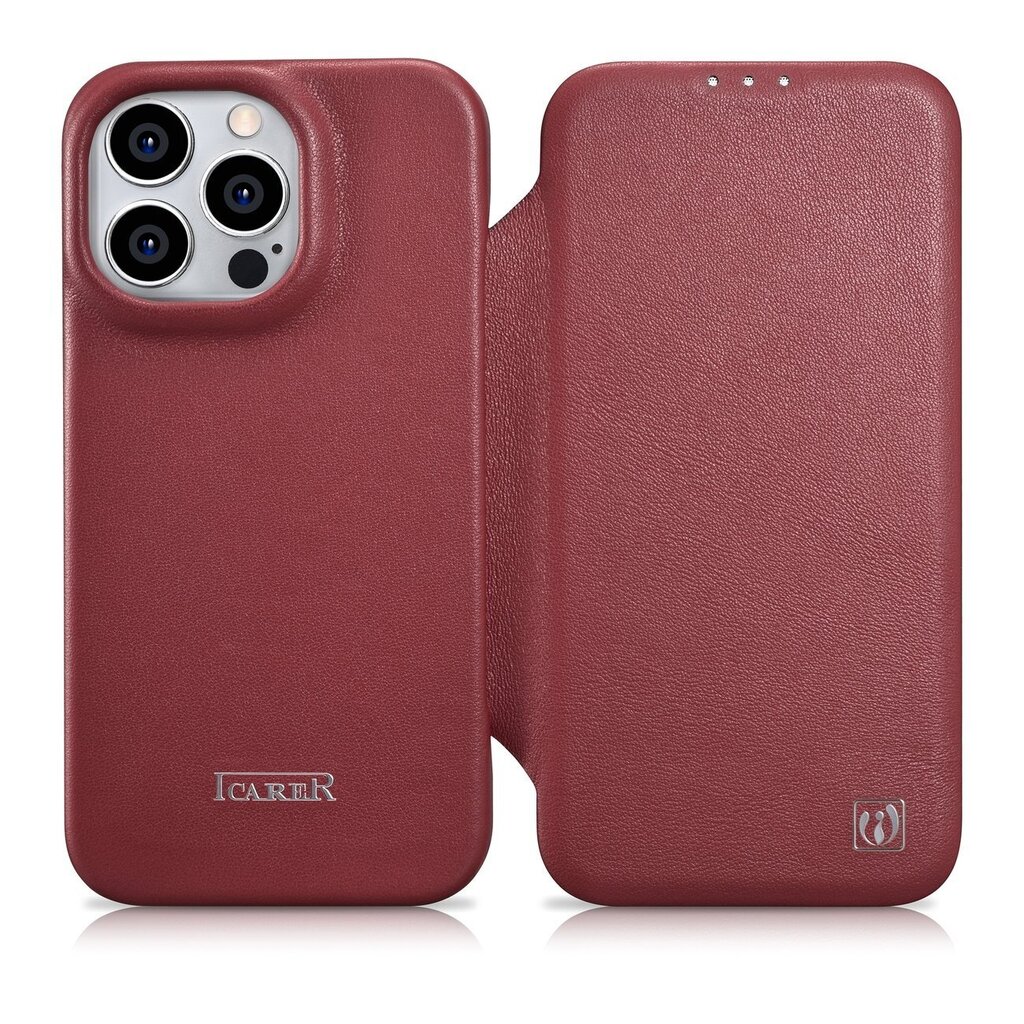 iCarer Leather iPhone 14 Pro Max Flip Magnetic MagSafe Red (WMI14220716-RD) цена и информация | Telefoni kaaned, ümbrised | kaup24.ee