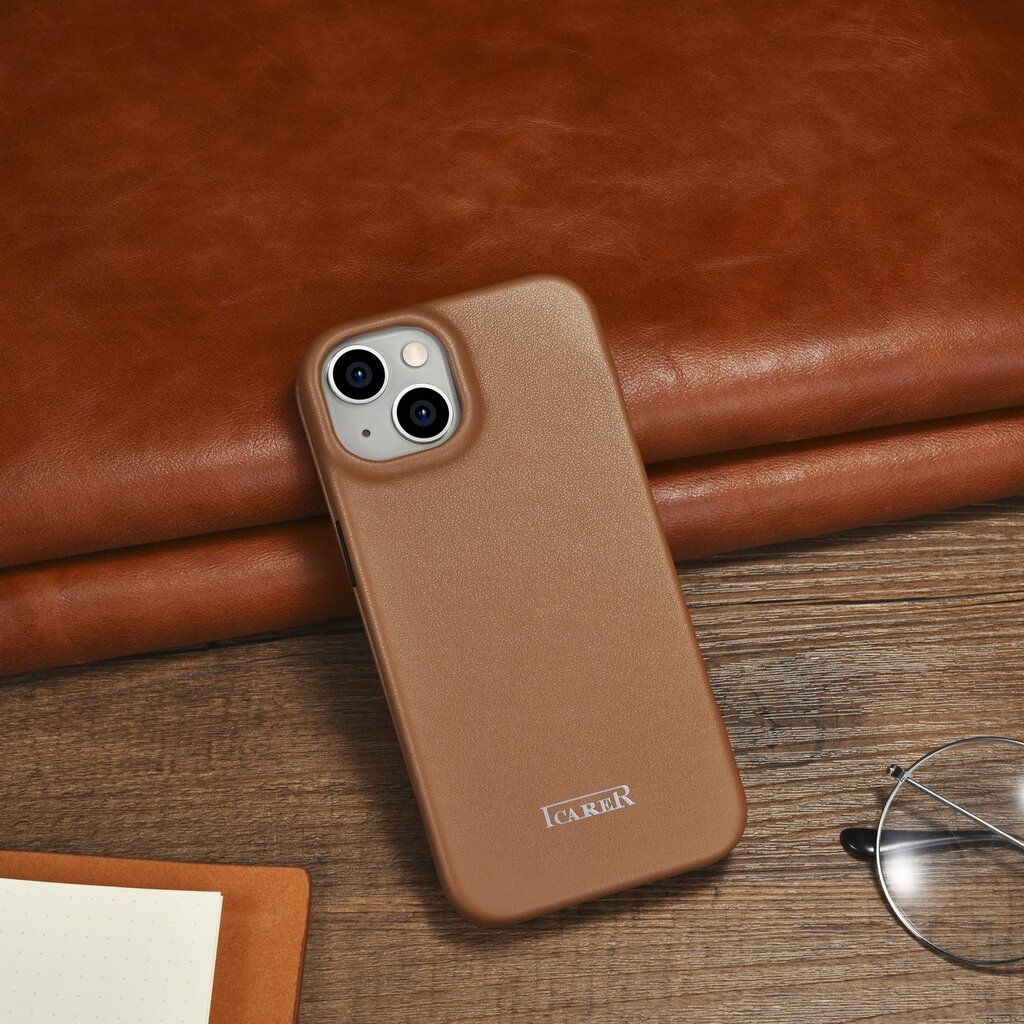 iCarer Leather iPhone 14 Plus Flip Magnetic MagSafe Brown (WMI14220715-BN) hind ja info | Telefoni kaaned, ümbrised | kaup24.ee