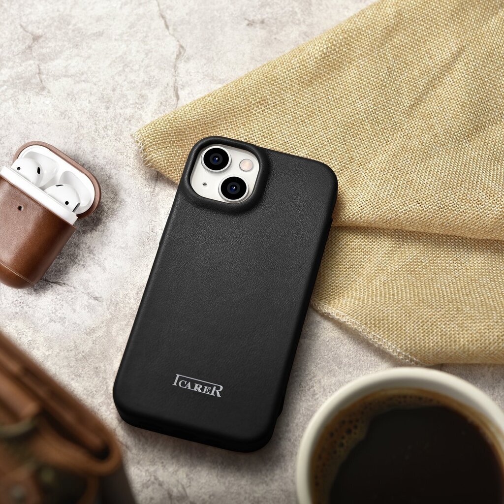 iCarer Leather iPhone 14 Plus Flip Magnetic MagSafe Black (WMI14220715-BK) hind ja info | Telefoni kaaned, ümbrised | kaup24.ee