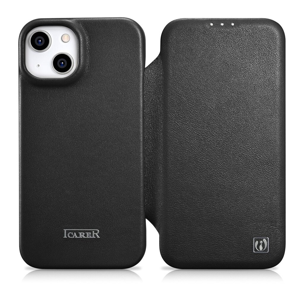 iCarer Leather iPhone 14 Plus Flip Magnetic MagSafe Black (WMI14220715-BK) hind ja info | Telefoni kaaned, ümbrised | kaup24.ee