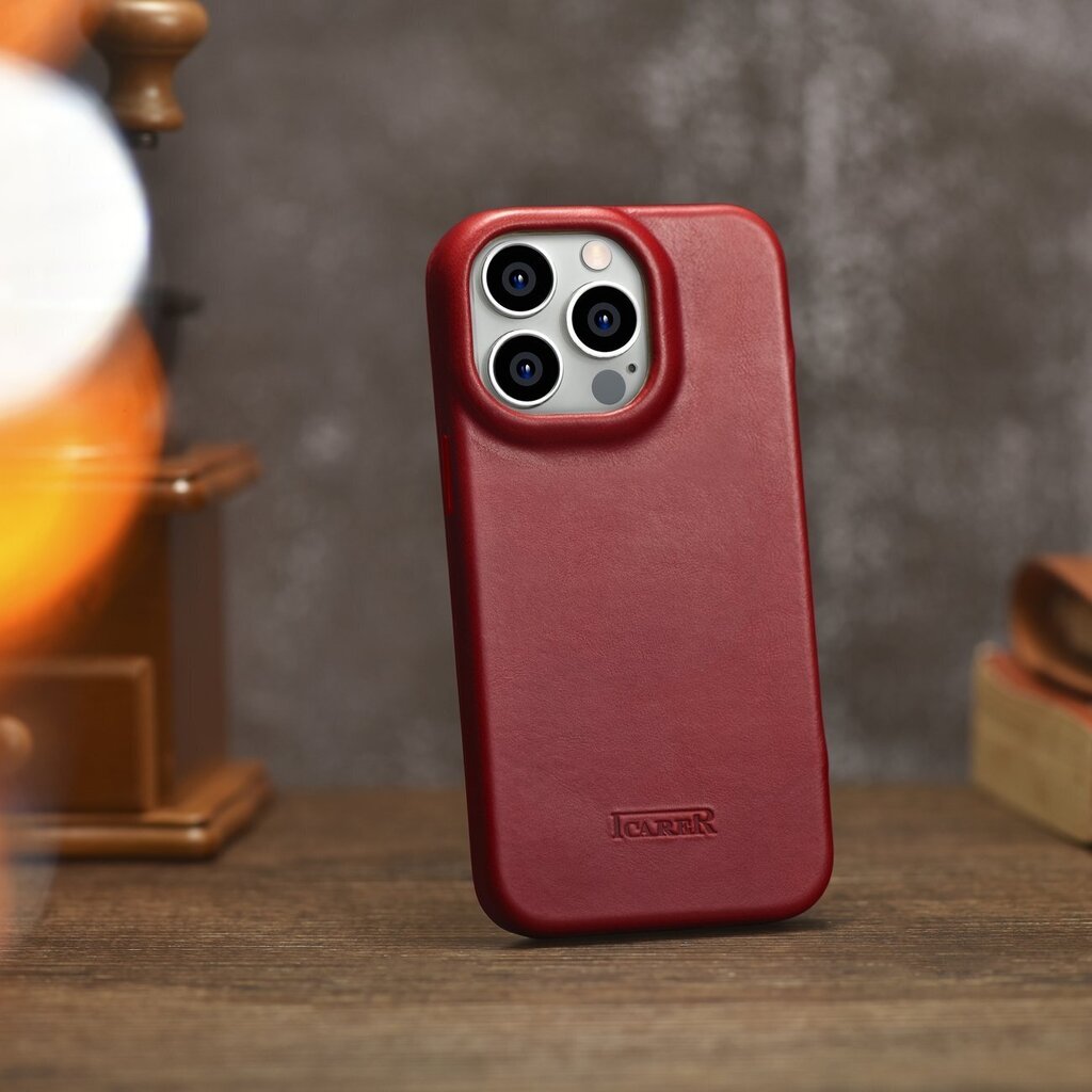 iCarer Leather iPhone 14 Pro Max Flip Magnetic MagSafe Red (AKI14220708-RD) hind ja info | Telefoni kaaned, ümbrised | kaup24.ee