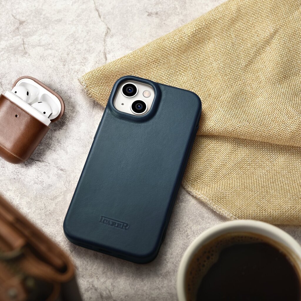 iCarer Leather iPhone 14 Plus Flip Magnetic MagSafe Blue (AKI14220707-BU) цена и информация | Telefoni kaaned, ümbrised | kaup24.ee