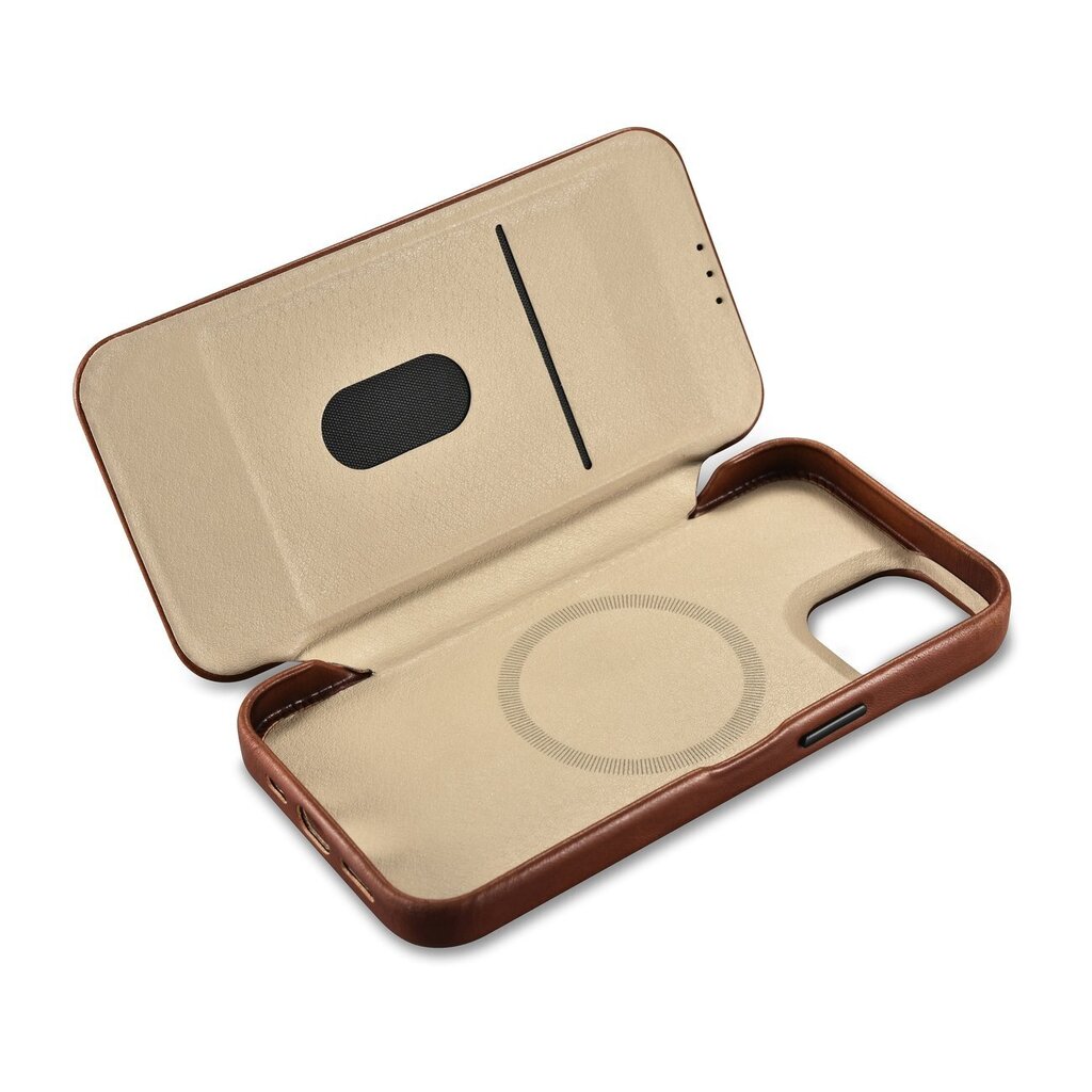 iCarer Leather iPhone 14 Plus magnetic flip MagSafe brown (AKI14220707-BN) цена и информация | Telefoni kaaned, ümbrised | kaup24.ee