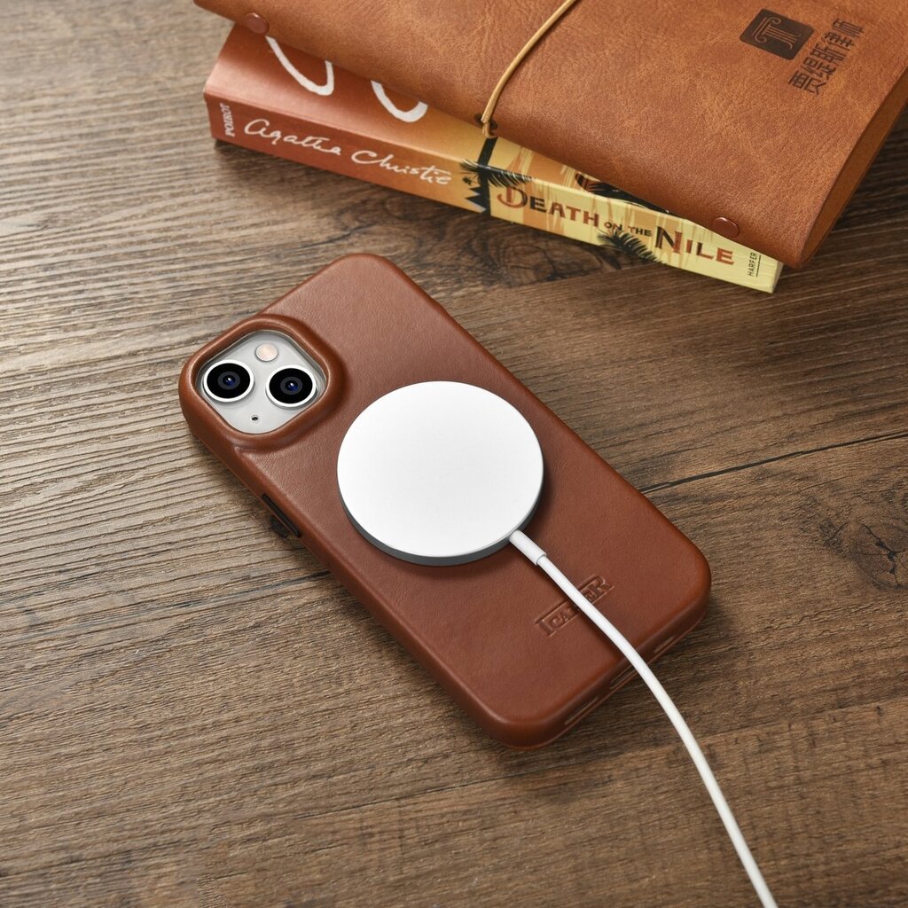 iCarer Leather iPhone 14 Plus magnetic flip MagSafe brown (AKI14220707-BN) цена и информация | Telefoni kaaned, ümbrised | kaup24.ee