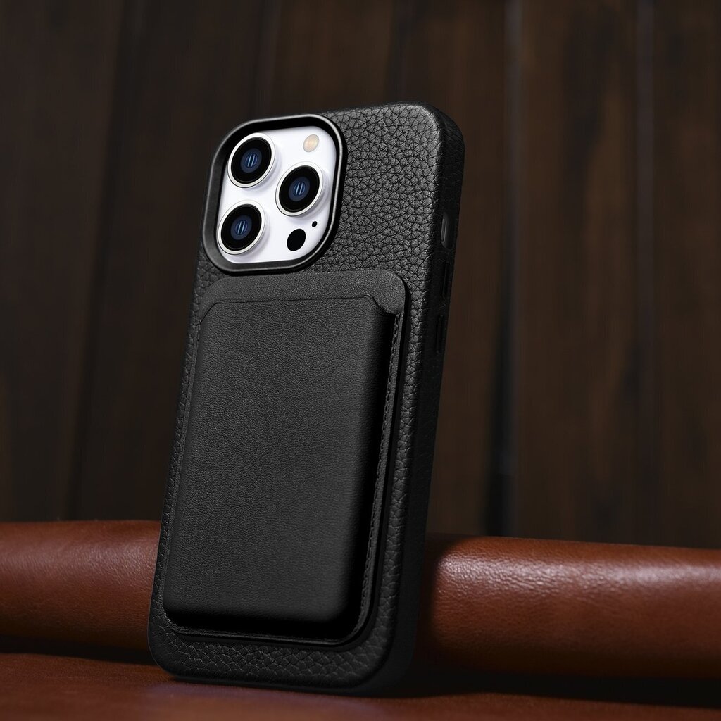 iCarer Litchi Leather iPhone 14 Pro Max Magnetic with MagSafe Black (WMI14220712-BK) цена и информация | Telefoni kaaned, ümbrised | kaup24.ee