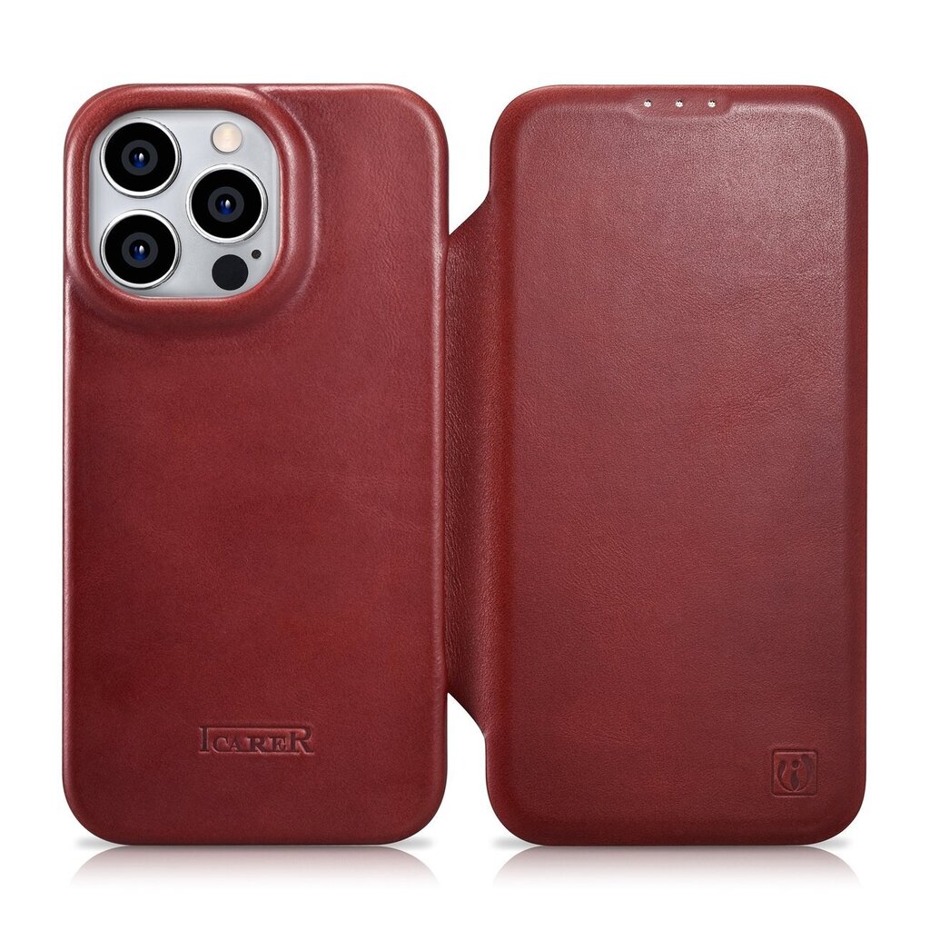 iCarer Leather iPhone 14 Pro Flip Magnetic MagSafe Red (AKI14220706-RD) hind ja info | Telefoni kaaned, ümbrised | kaup24.ee