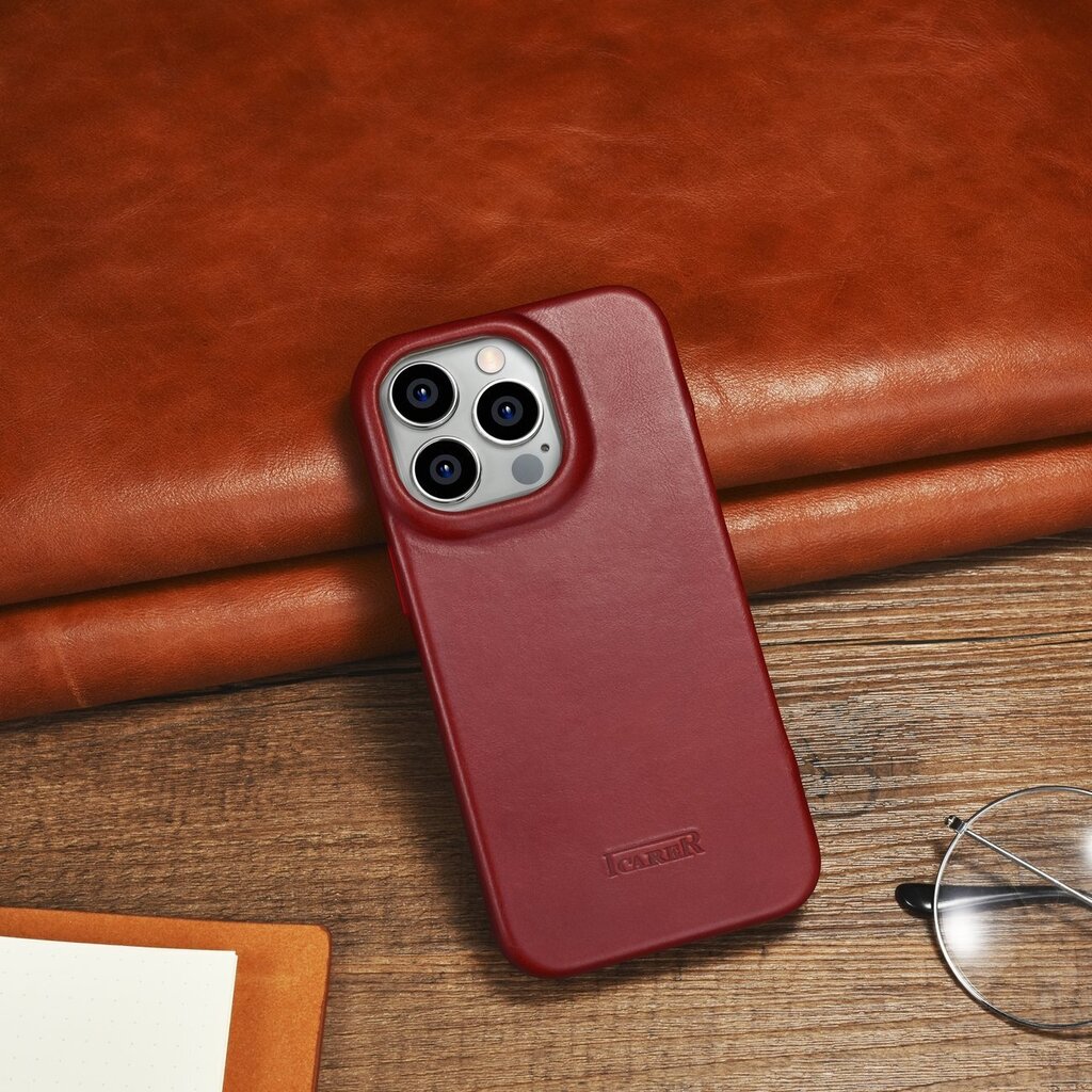 iCarer Leather iPhone 14 Pro Flip Magnetic MagSafe Red (AKI14220706-RD) hind ja info | Telefoni kaaned, ümbrised | kaup24.ee