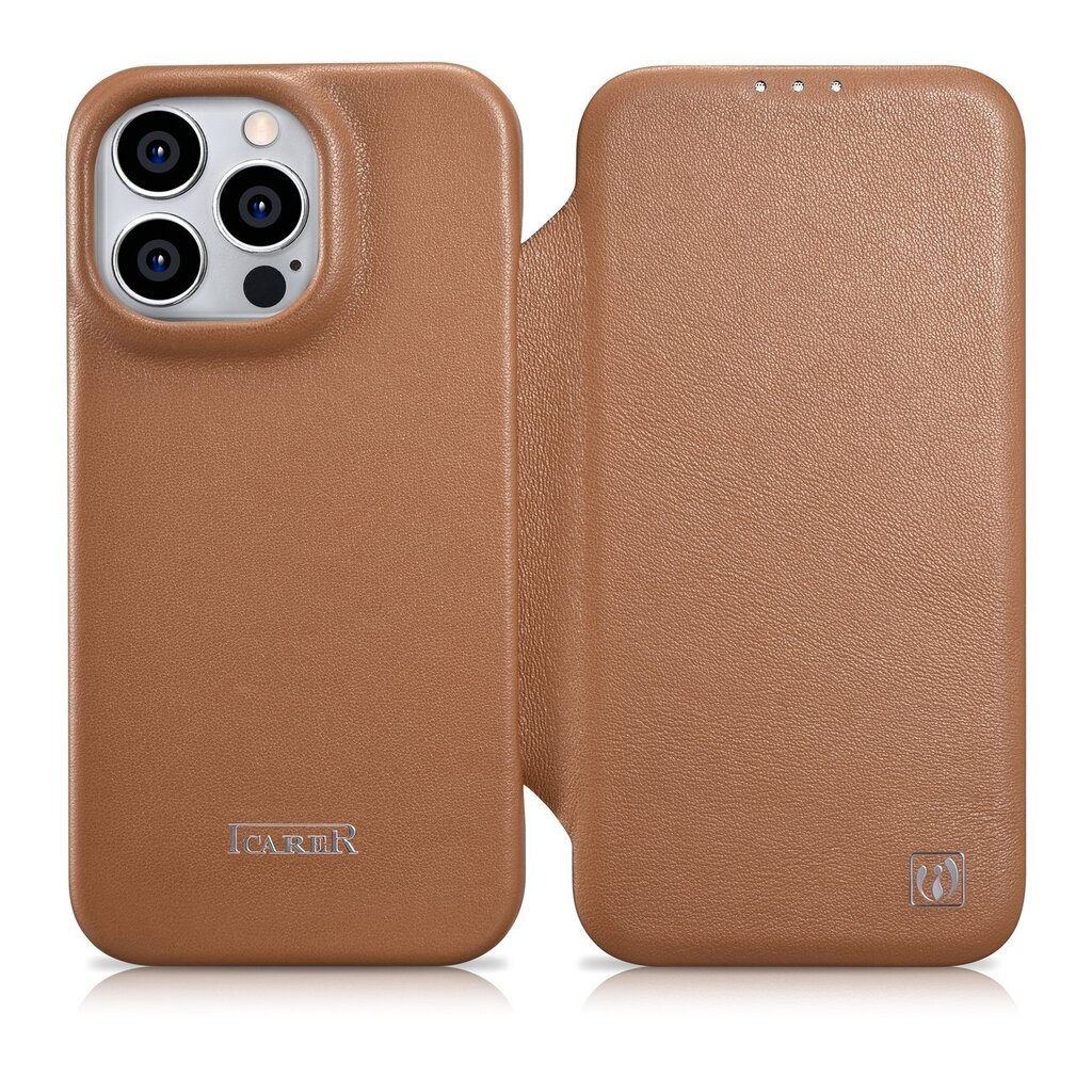 iCarer Leather iPhone 14 Pro Max Flip Magnetic MagSafe Leather Brown (WMI14220716-BN) hind ja info | Telefoni kaaned, ümbrised | kaup24.ee