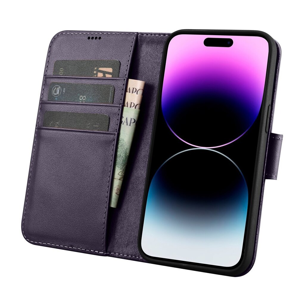 iCarer 2in1 iPhone 14 Pro Max Leather Flip Anti-RFID dark purple (WMI14220728-DP) цена и информация | Telefoni kaaned, ümbrised | kaup24.ee