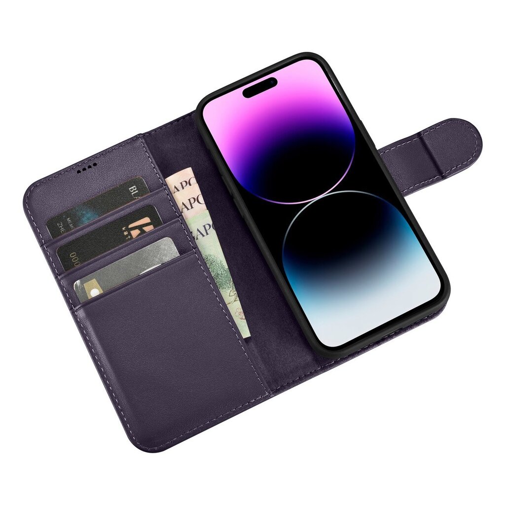 iCarer 2in1 iPhone 14 Pro Max Leather Flip Anti-RFID dark purple (WMI14220728-DP) цена и информация | Telefoni kaaned, ümbrised | kaup24.ee