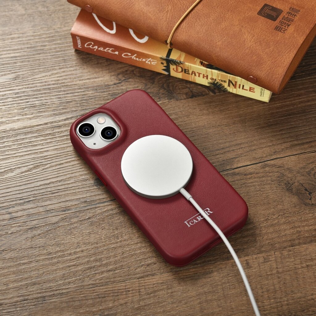 iCarer Leather iPhone 14 Plus Flip Magnetic MagSafe Red (WMI14220715-RD) цена и информация | Telefoni kaaned, ümbrised | kaup24.ee