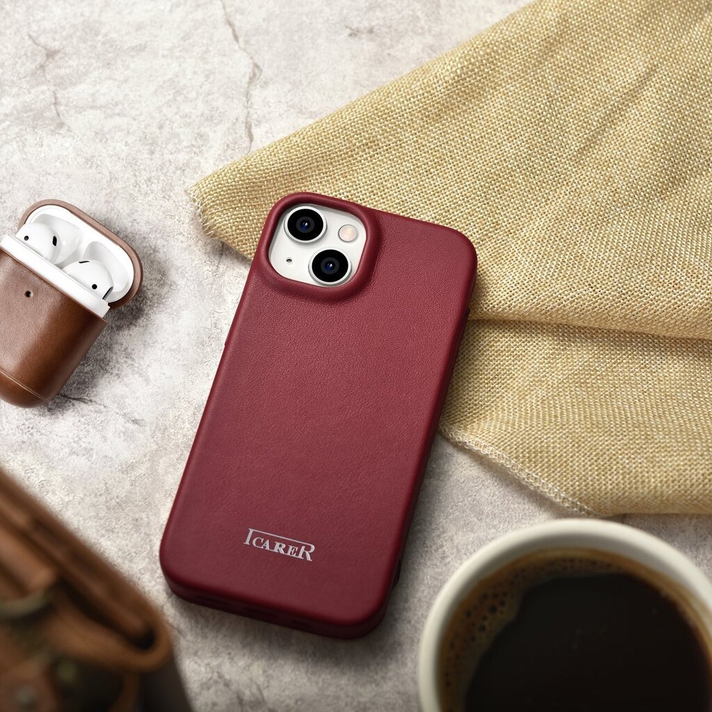 iCarer Leather iPhone 14 Plus Flip Magnetic MagSafe Red (WMI14220715-RD) цена и информация | Telefoni kaaned, ümbrised | kaup24.ee