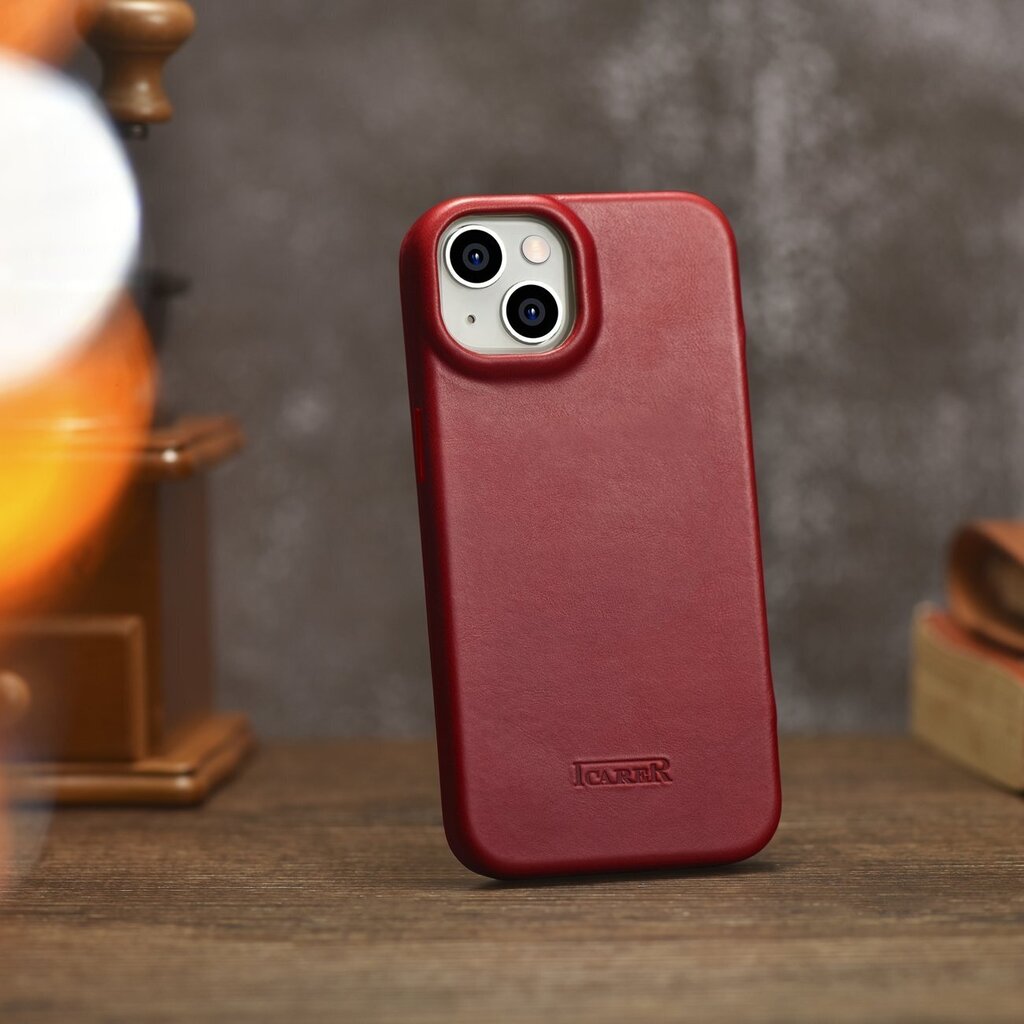 iCarer Leather iPhone 14 Plus Flip Magnetic MagSafe red (AKI14220707-RD) hind ja info | Telefoni kaaned, ümbrised | kaup24.ee