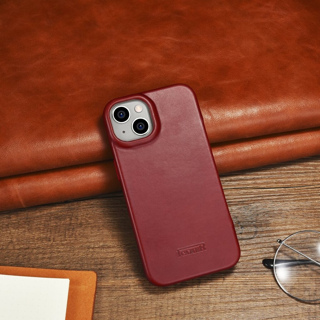 iCarer Leather iPhone 14 Plus Flip Magnetic MagSafe red (AKI14220707-RD) hind ja info | Telefoni kaaned, ümbrised | kaup24.ee