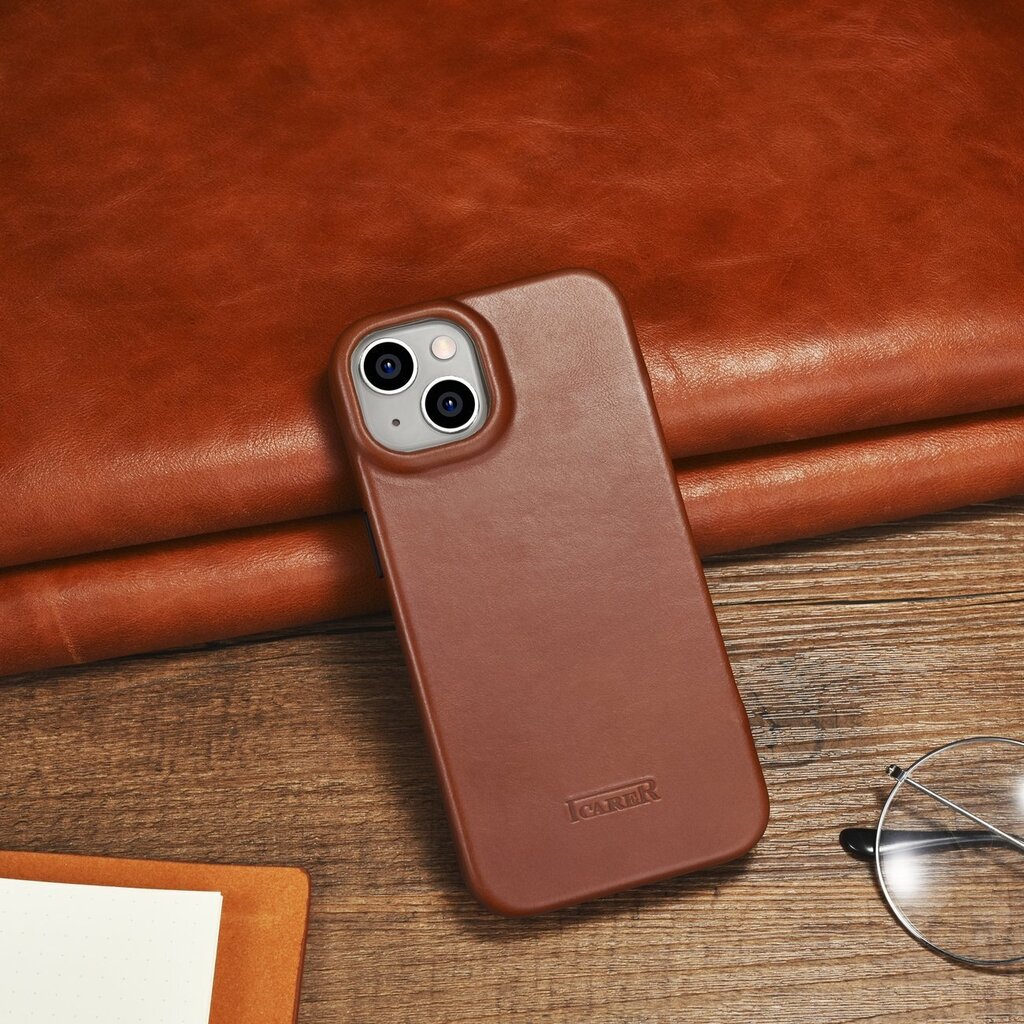 iCarer Leather iPhone 14 Flip Magnetic MagSafe Brown (AKI14220705-BN) hind ja info | Telefoni kaaned, ümbrised | kaup24.ee