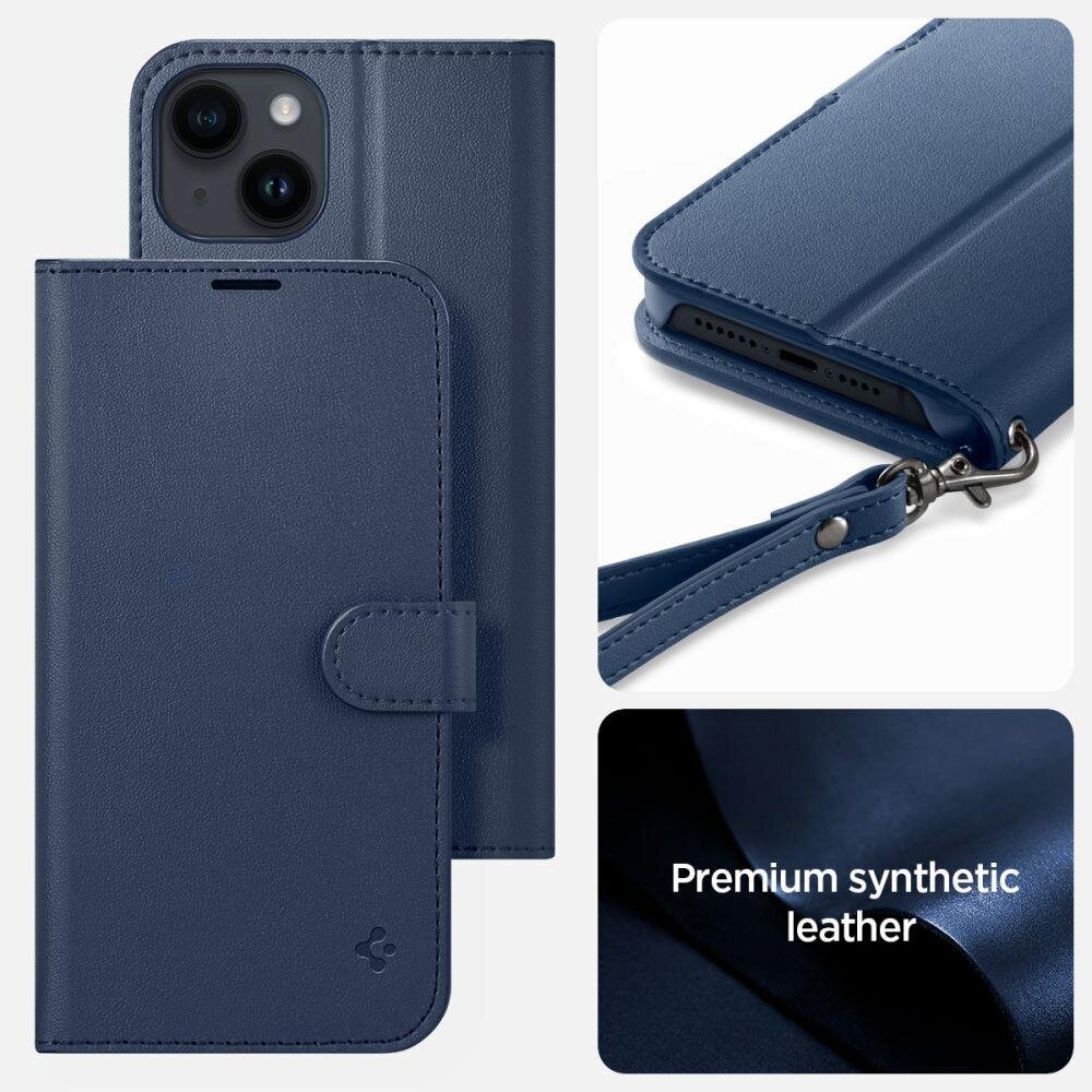 Spigen Wallet S Leather Flip Wallet for iPhone 14 Blue цена и информация | Telefoni kaaned, ümbrised | kaup24.ee