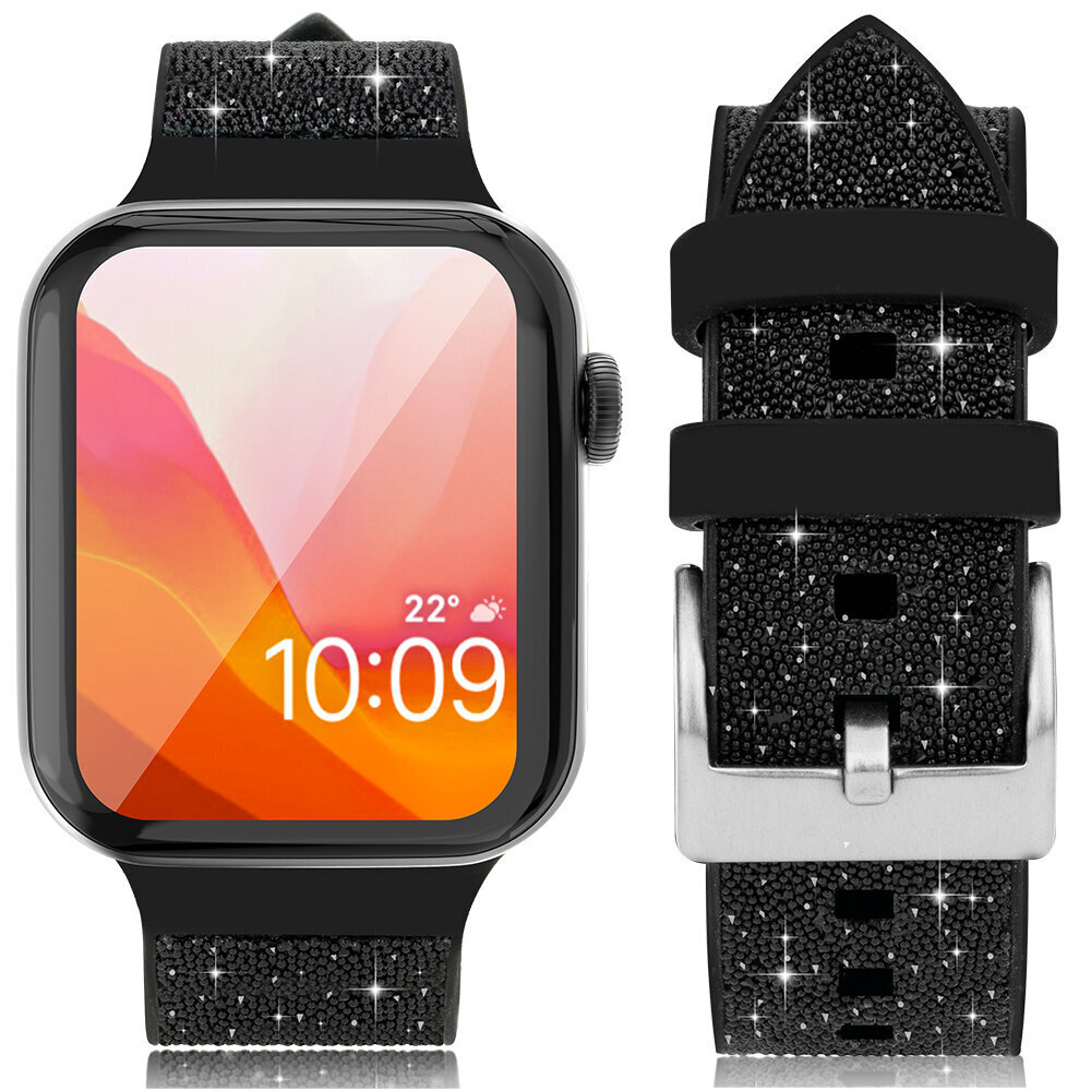 Kingxbar Crystal Fabric Band skirtas Apple Watch Bracelet 6/5/4/3/2 (44mm / 42mm), must hind ja info | Nutikellade ja nutivõrude tarvikud | kaup24.ee