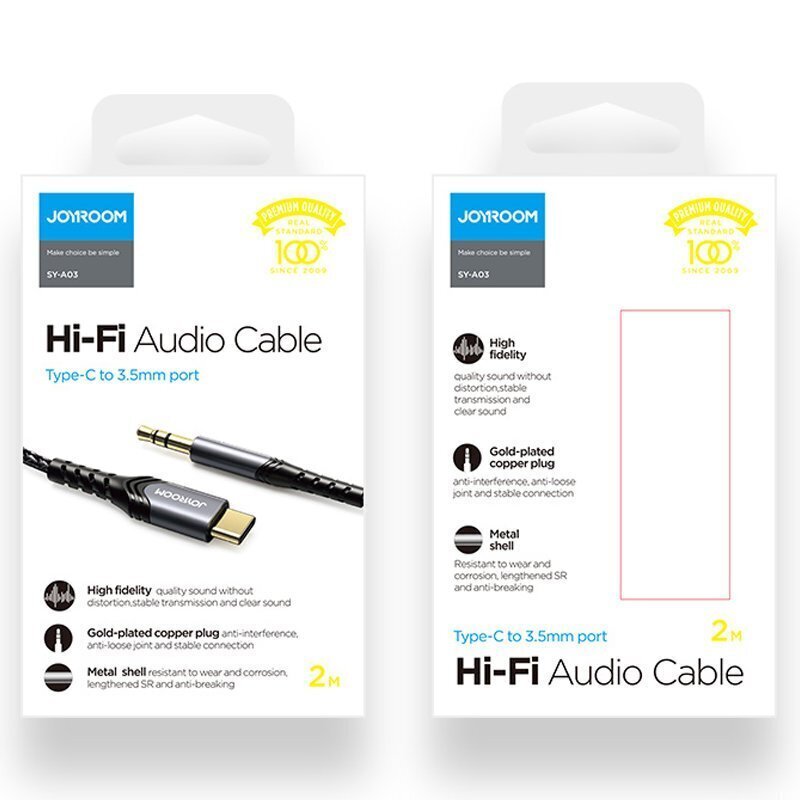 Joyroom stereo audio AUX 3,5 mm mini jack - USB Type C for smartphone 2 m (SY-A03) цена и информация | Mobiiltelefonide kaablid | kaup24.ee