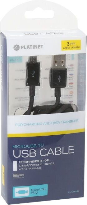 Platinet PUC3MBB Micro USB 3m цена и информация | Mobiiltelefonide kaablid | kaup24.ee