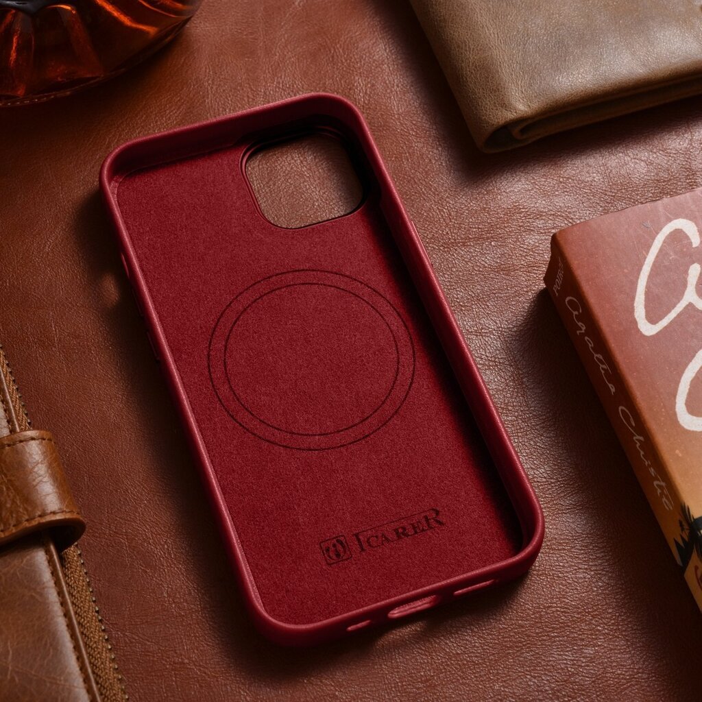 iCarer Leather iPhone 14 red (WMI14220705-RD) (MagSafe Compatible) hind ja info | Telefoni kaaned, ümbrised | kaup24.ee