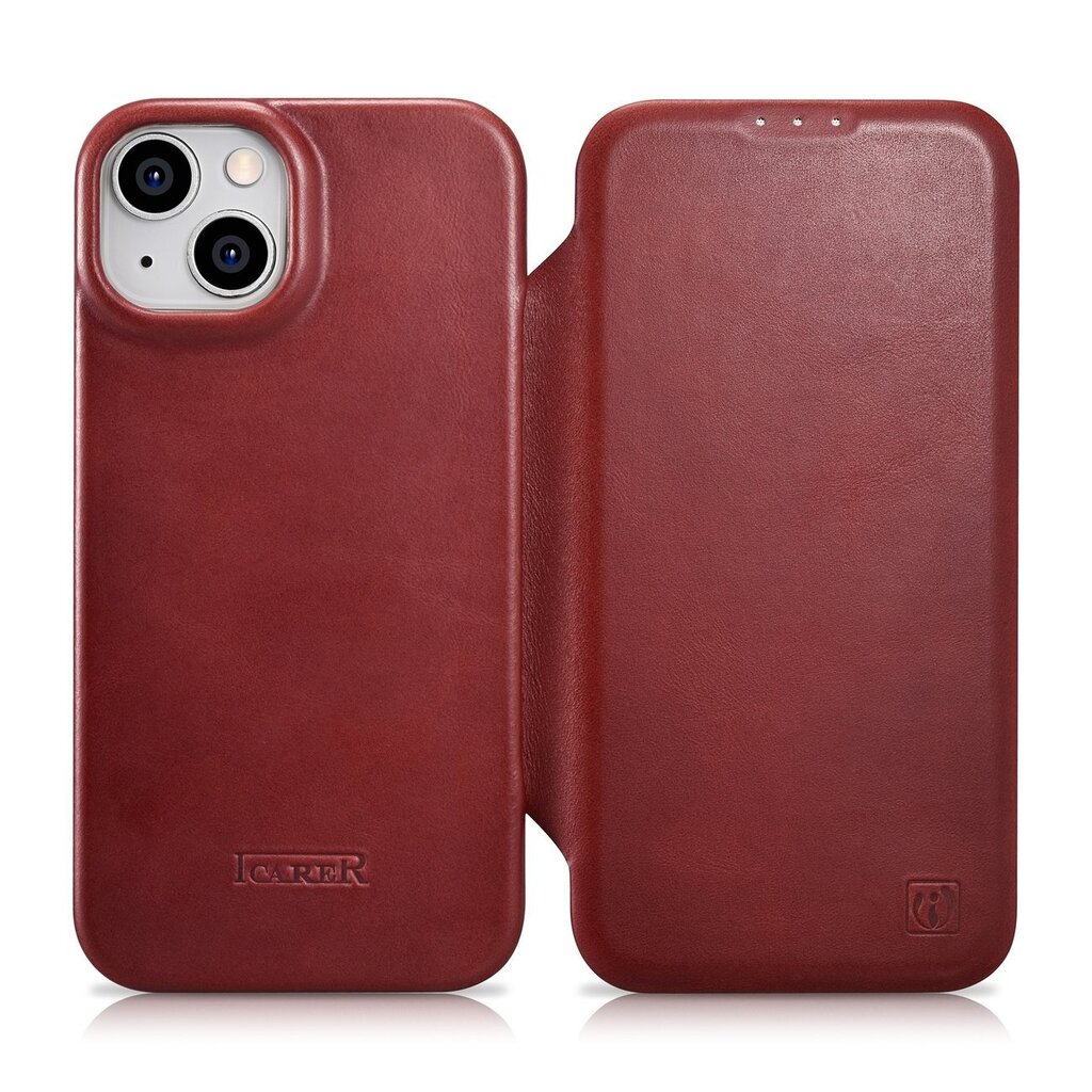 iCarer Leather iPhone 14 Flip Magnetic MagSafe Red (AKI14220705-RD) hind ja info | Telefoni kaaned, ümbrised | kaup24.ee