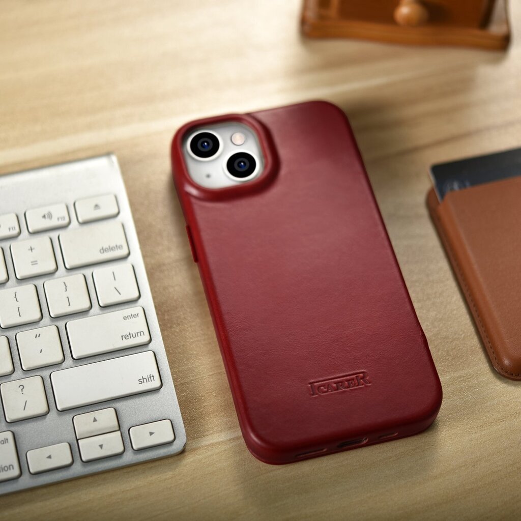 iCarer Leather iPhone 14 Flip Magnetic MagSafe Red (AKI14220705-RD) hind ja info | Telefoni kaaned, ümbrised | kaup24.ee