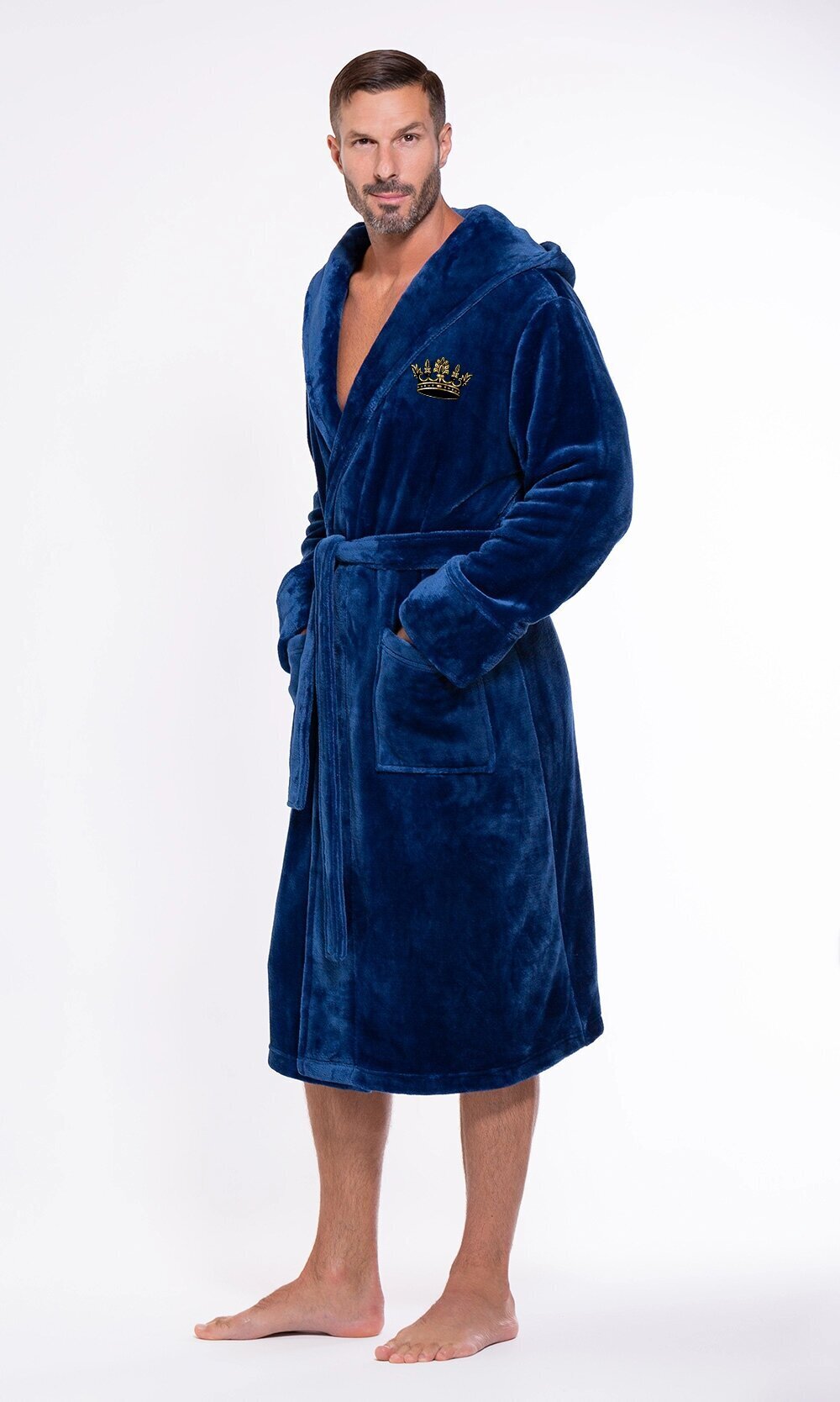 Meeste hommikumantel, plüüsist pehme soe kapuutsiga, tumesinine цена |  kaup24.ee