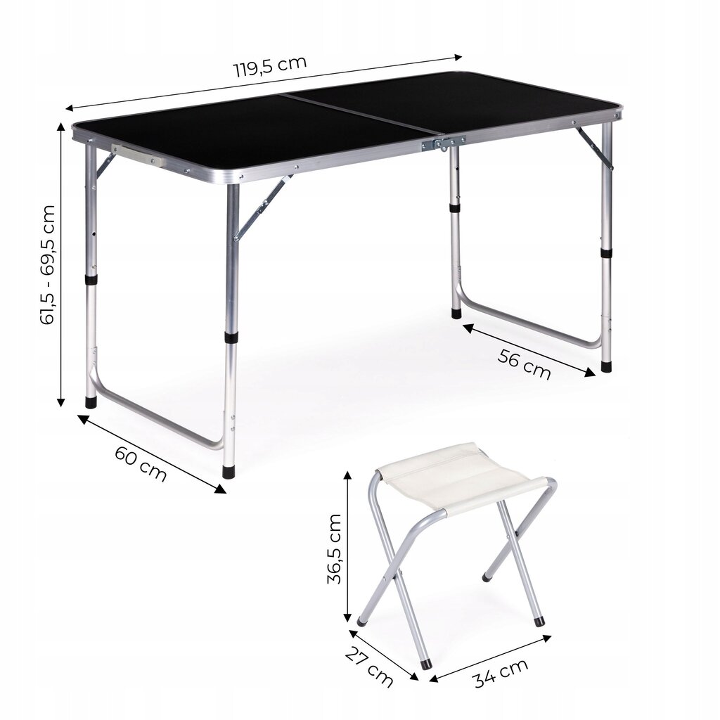 Modernhome Tourist table, folding table, set of 4 chairs Black hind ja info | Aiamööbli komplektid | kaup24.ee