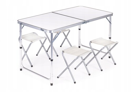 Modernhome Tourist table, folding table, set of 4 chairs White цена и информация | Туристическая мебель | kaup24.ee