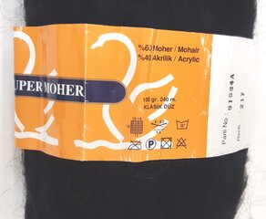 Kudumislõng Nako Super Moher 100g, värvus must 217A hind ja info | Kudumistarvikud | kaup24.ee