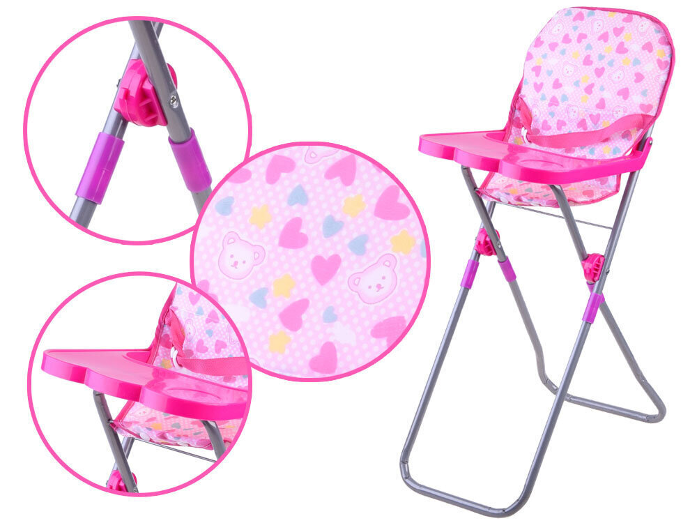 Nukukomplekt 5in1 koos voodi, jalutuskäru ja tooliga цена и информация | Tüdrukute mänguasjad | kaup24.ee