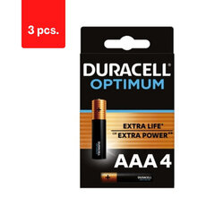 Батарейки DURACELL Optimum, AAA, 4 шт., в упаковке 3 шт. цена и информация | Батарейки | kaup24.ee