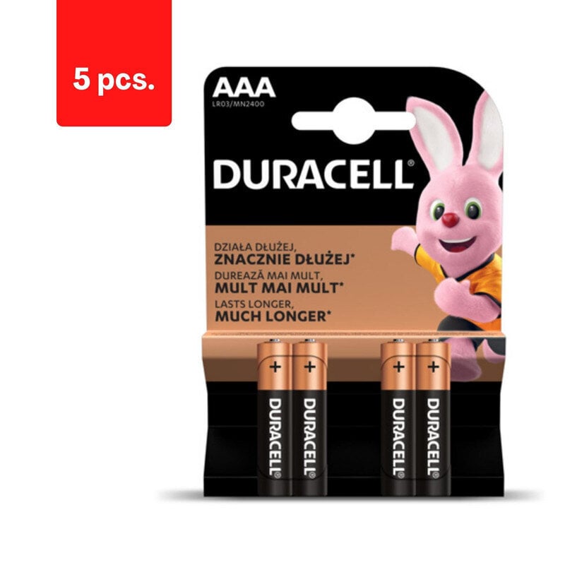 Patareid DURACELL AAA, LR03, 4 tk., pakis 5 tk. цена и информация | Patareid | kaup24.ee