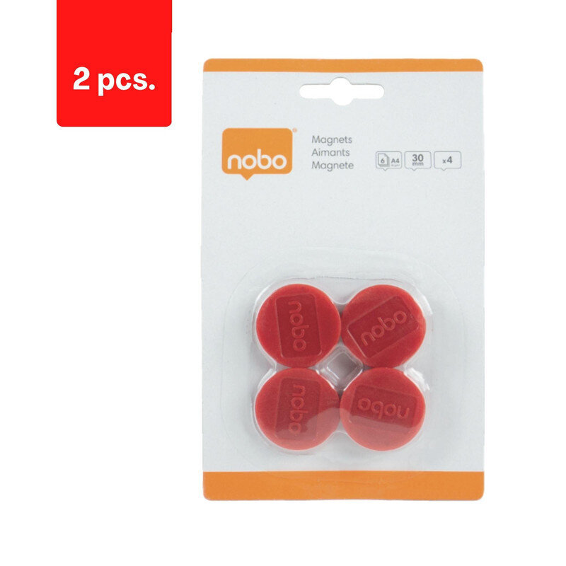 Magnetid Nobo, 30 mm, 4 tk, punane sp., pakend 2 tk hind ja info | Kirjatarbed | kaup24.ee