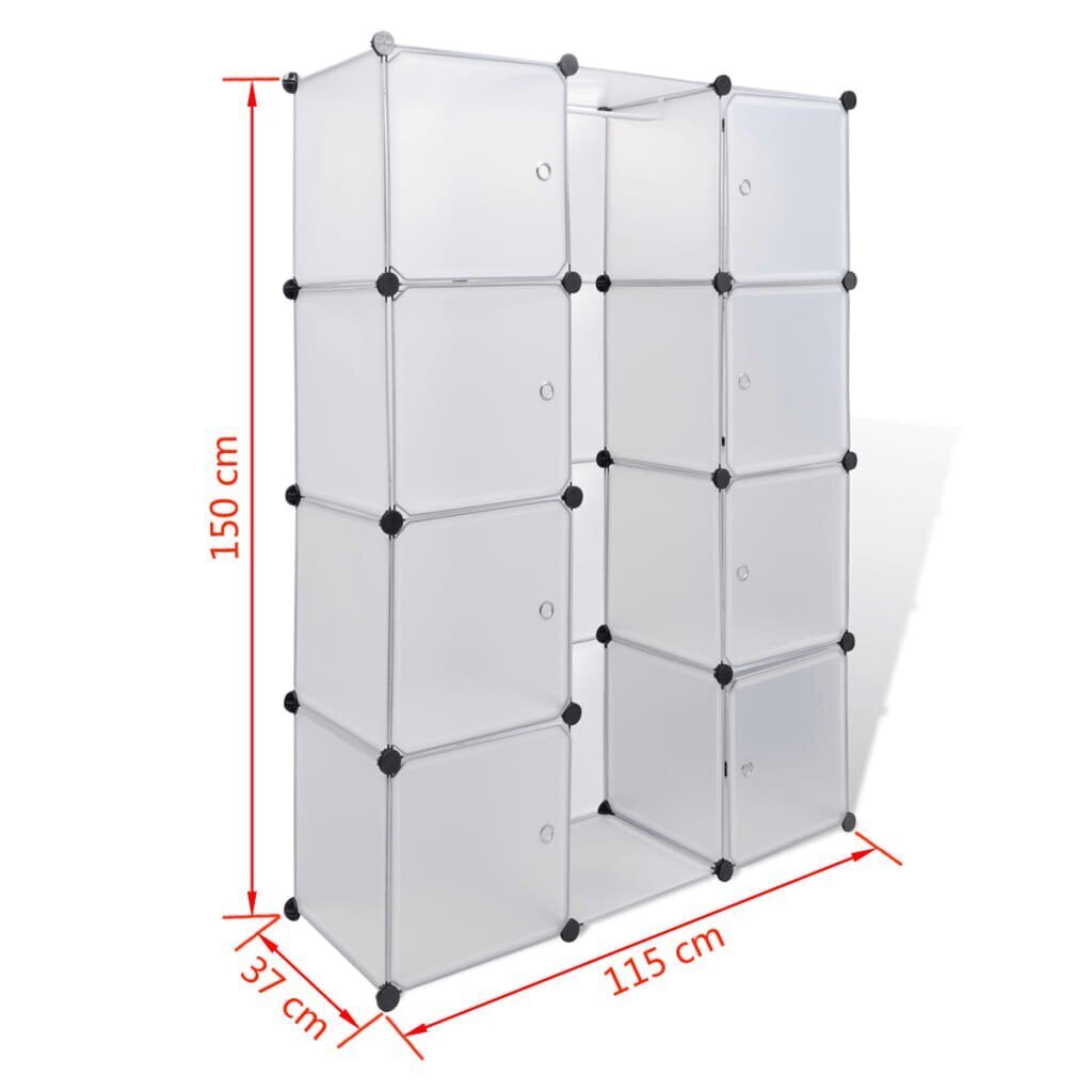 vidaXL modulaarne kapp 9 sektsiooniga, valge, 37 x 115 x 150 cm hind ja info | Kapid | kaup24.ee