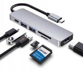 Adapter 6in1 Hub USB-C HDMI 4K SD Macbook Pro / Air цена и информация | Адаптер Aten Video Splitter 2 port 450MHz | kaup24.ee