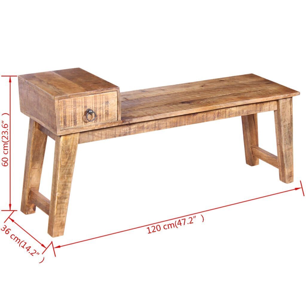 Suolas su stalčiumi, tvirta mango mediena, 120x36x60 cm hind ja info | Jalatsikapid, jalatsiriiulid | kaup24.ee