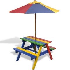 Детский стол со скамейками и зонтиком, четыре цвета цена и информация | Детская садовая мебель | kaup24.ee