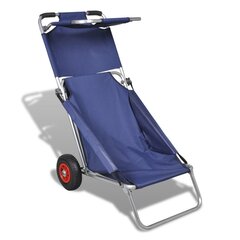 Складной алюминиевый стул с 2 колесами и столом синий цена и информация | Туристическая мебель | kaup24.ee