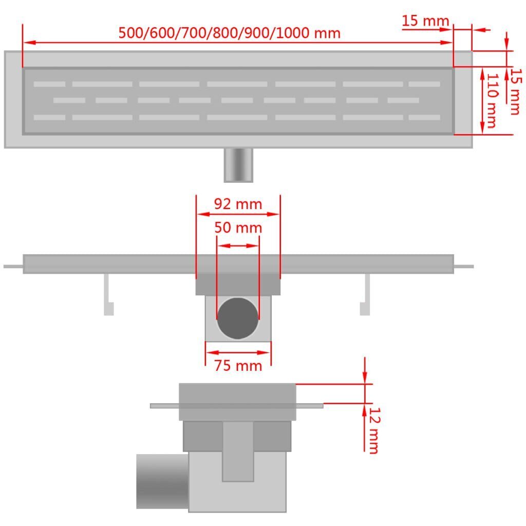 Lineaarne duši äravoolusüsteem 630 x 140 mm roostevaba teras hind ja info | Duširennid | kaup24.ee