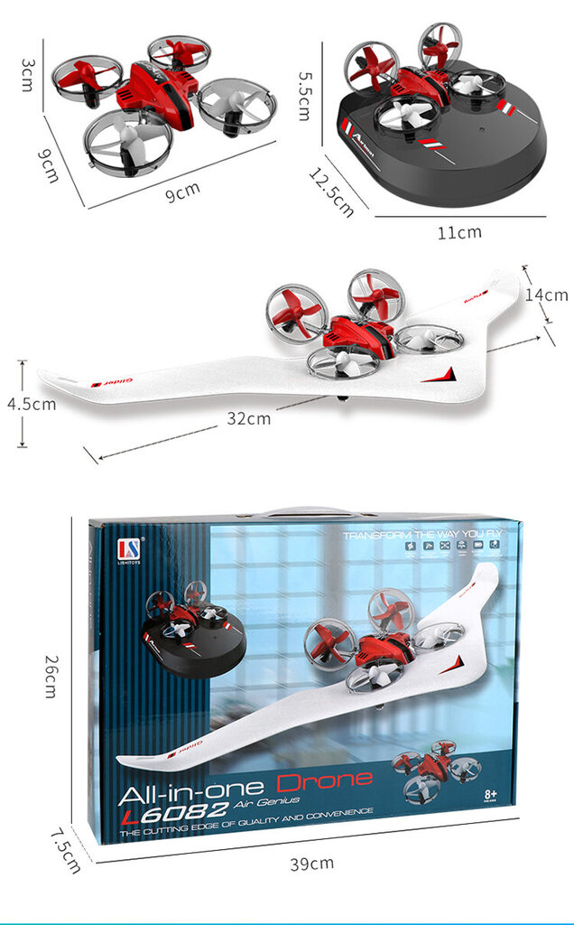 Hõljuk mehitamata õhusõiduk kaugjuhtimispuldiga 3in1 цена и информация | Poiste mänguasjad | kaup24.ee