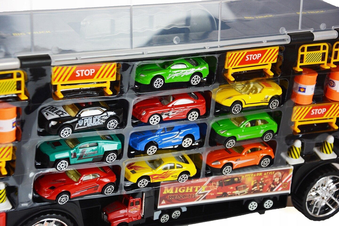 Metallautodega veoauto, 11 autot haagisel hind ja info | Poiste mänguasjad | kaup24.ee
