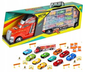 Metallautodega veoauto, 11 autot haagisel цена и информация | Игрушки для мальчиков | kaup24.ee
