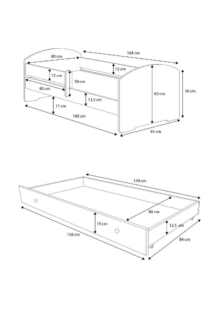 Voodi ADRK Furniture Pepe Barrier Galaxy, 140x70 cm, valge цена и информация | Lastevoodid | kaup24.ee