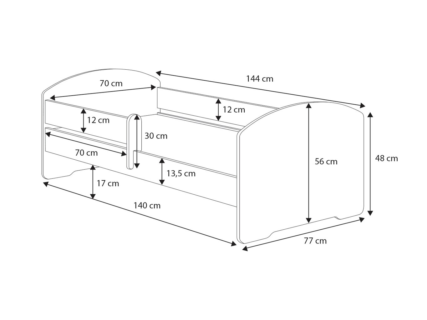 Voodi ADRK Furniture Pepe Barrier Galaxy, 140x70 cm, valge hind ja info | Lastevoodid | kaup24.ee