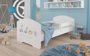 Voodi ADRK Furniture Pepe Barrier Dinosaurs, 140x70 cm, valge цена и информация | Детские кровати | kaup24.ee