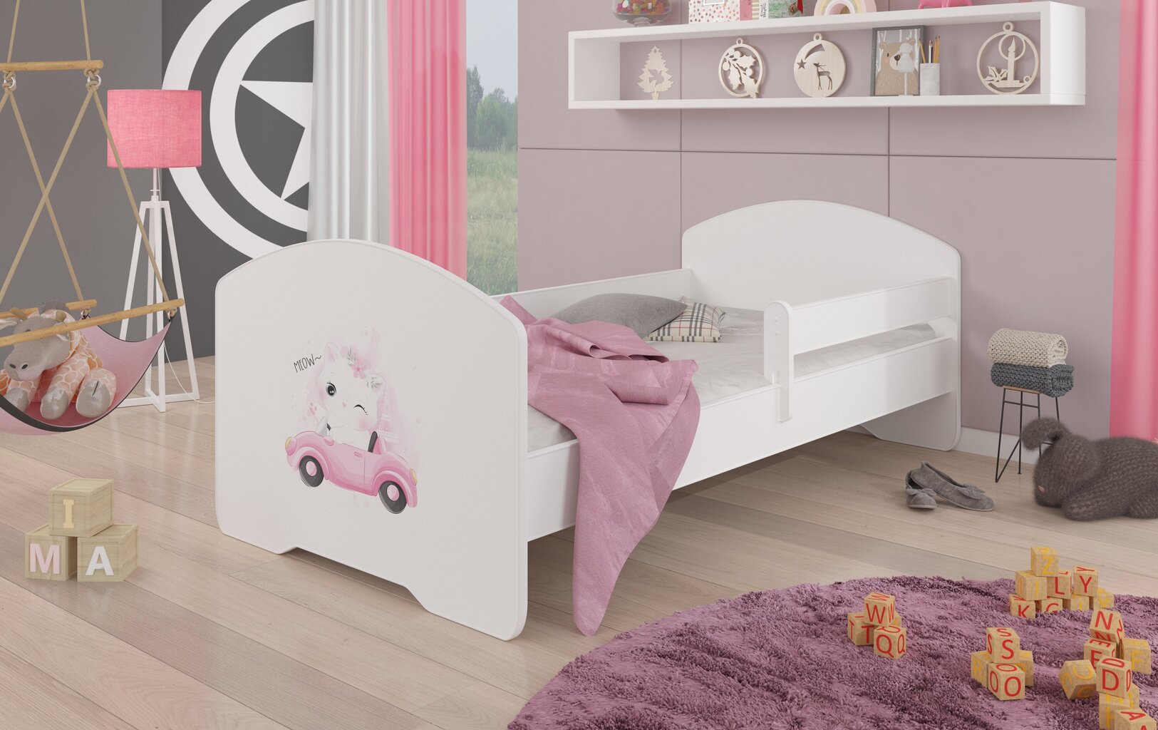 Voodi ADRK Furniture Pepe Barrier Cat in a Car, 140x70 cm, valge цена и информация | Lastevoodid | kaup24.ee
