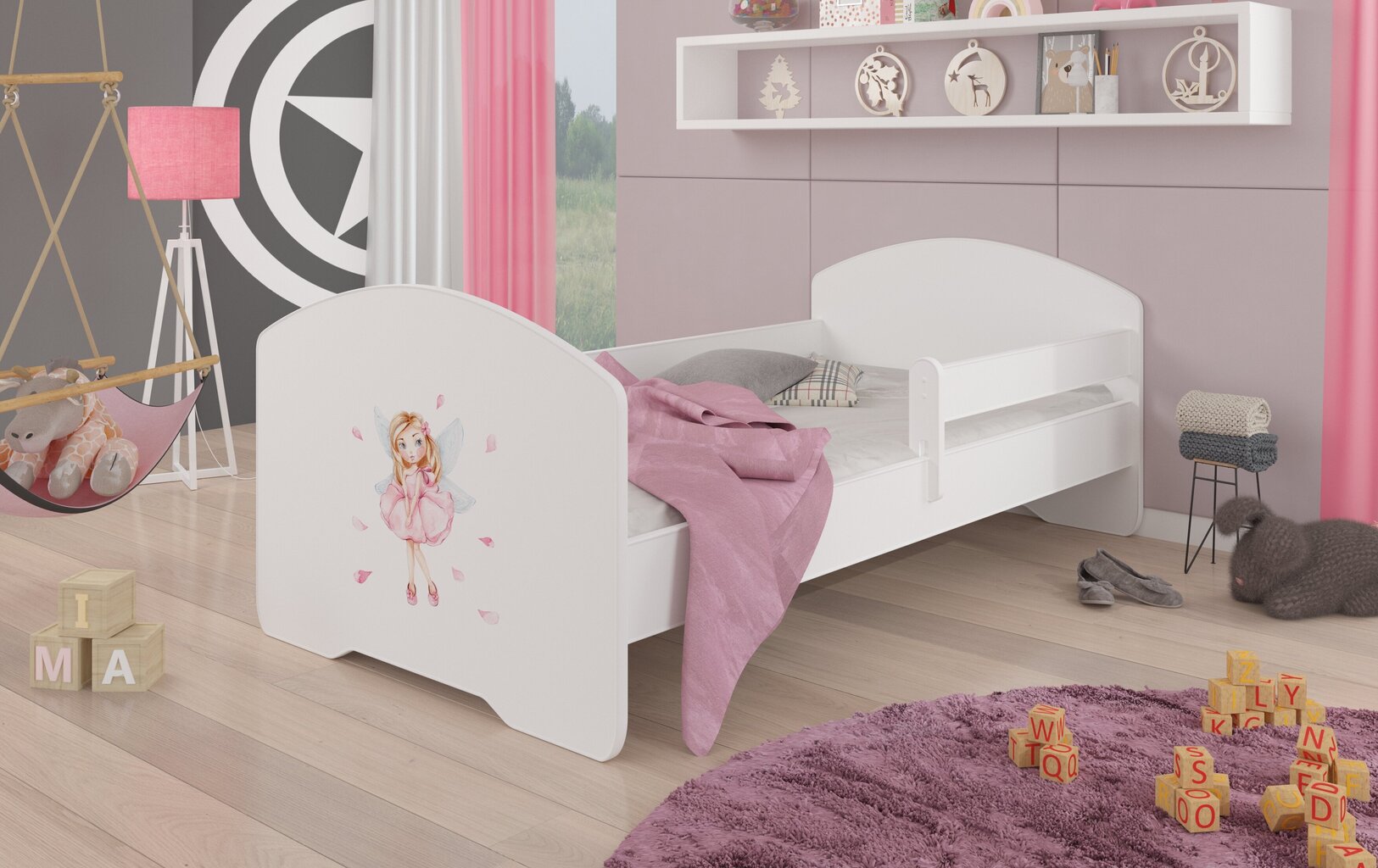 Voodi ADRK Furniture Pepe Barrier Girl with Wings, 140x70 cm, valge hind ja info | Lastevoodid | kaup24.ee